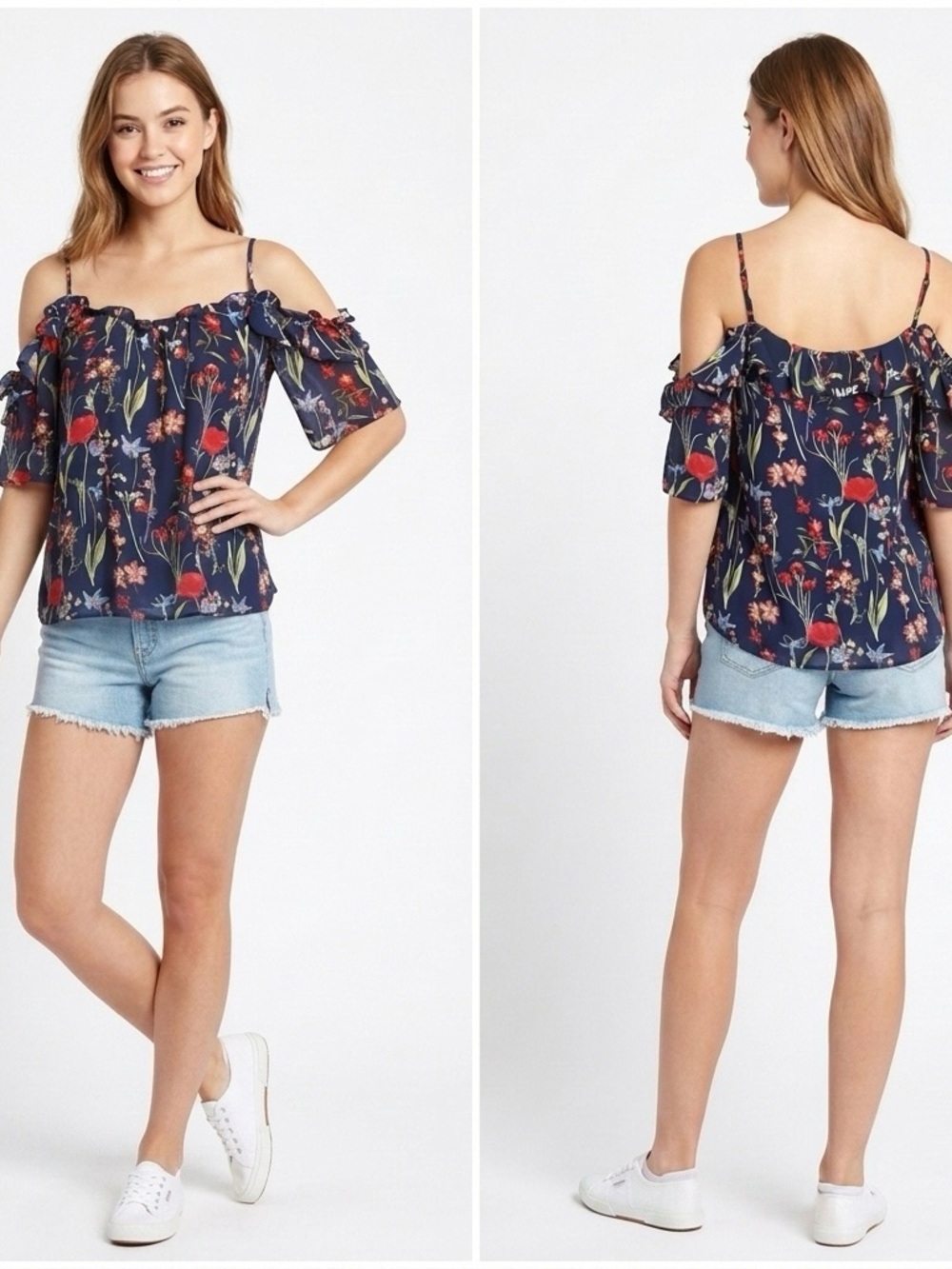 NWT Parker Navy Floral Cold-Shoulder Top S Blouse